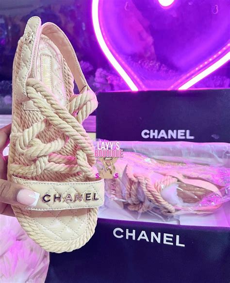 chanel pink rope sandals|Chanel quilted platform sandals.